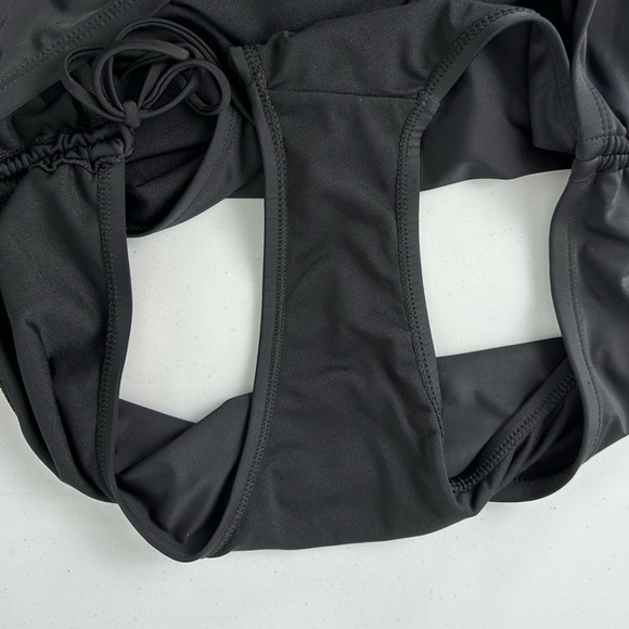 Black Full Coverage Mid Rise Ruched Side Tie Swim Bottoms Size 3X (24W/26W) - Picture 6 of 10